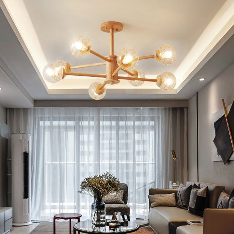 Bolas Luz de colgante de lámpara Estilo minimalista Luz de techo de sala de estar de madera