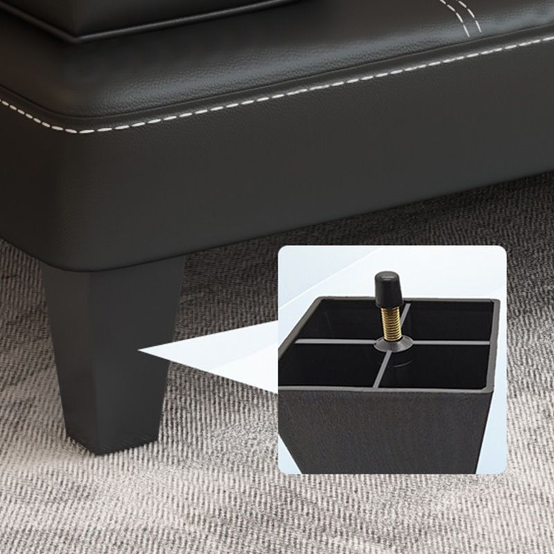 Contemporary Black Faux Leather Pillow Top Arm Sofa/Sectional with Convertible