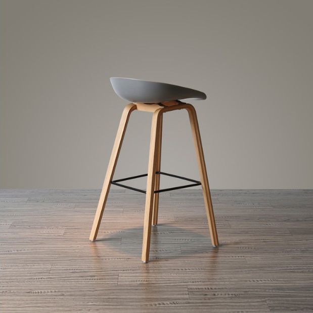Modern Solid Wood Counter Stool Low Back Armless Bar Stool with Footrest