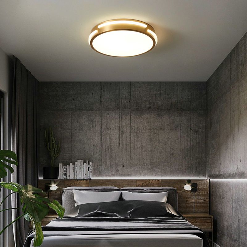 Drum Shape Metalen Plafond Verlichting Moderne Minimalistische Stijl LED Woonkamer Flush Lamp in Goud