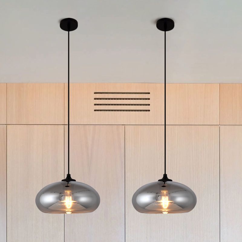 Mirror Glass Mini Pendant Light for Bar Cafe Glass 1 Head Modern Ceiling Hanging Light in Smoke Gray