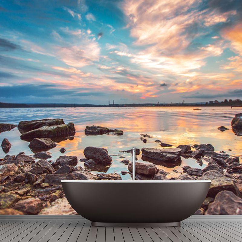 Tropix Sea Exposed Rocks Mural Decal Blue Waterproofing Wall Decor for Living Room