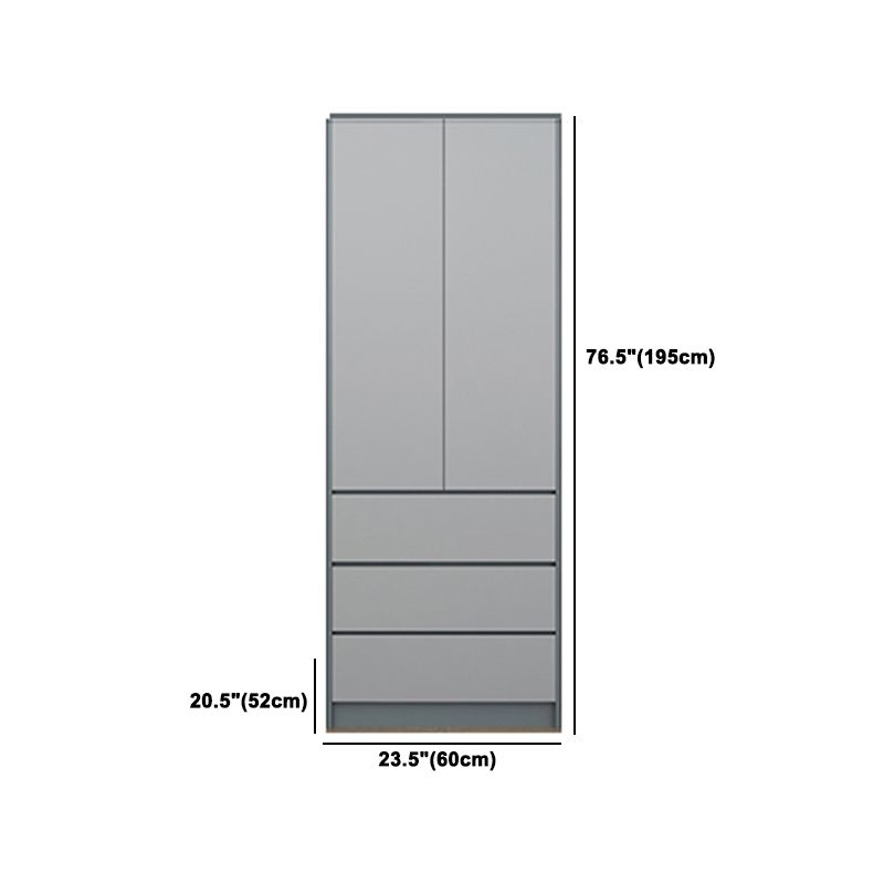 Grey Wooden Wardrobe Armoire Hinged Storage Cabinet with Soft Close Drawer
