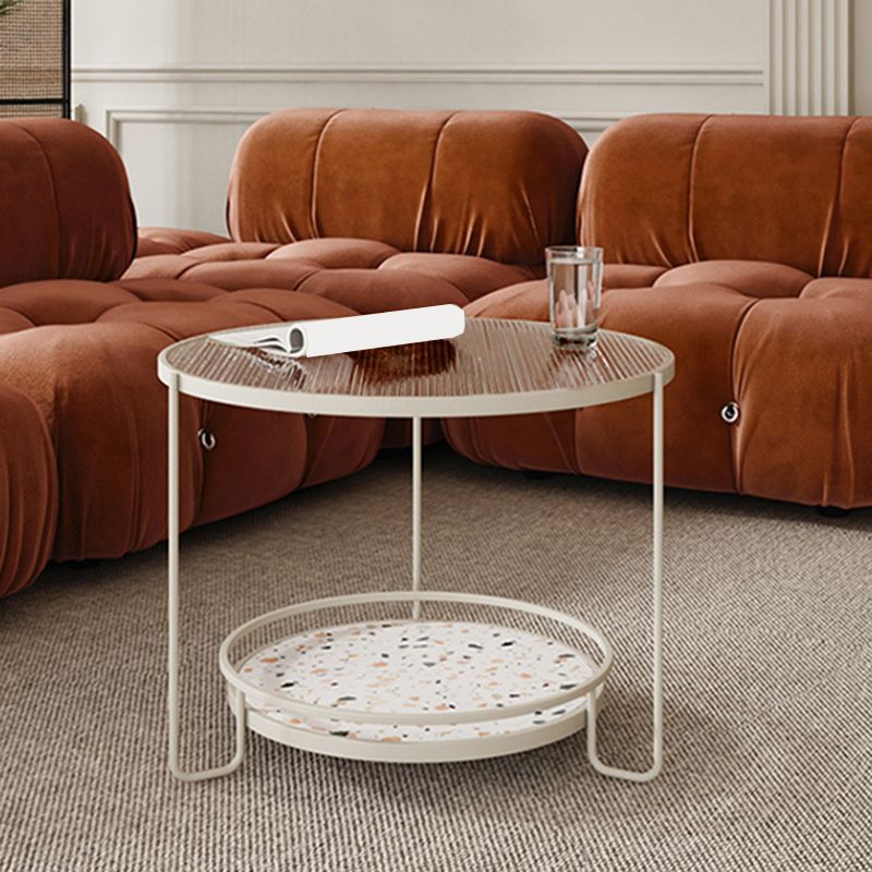 Round Minimalist Coffee Table Glass Top Steel Coffee Table for Living Room
