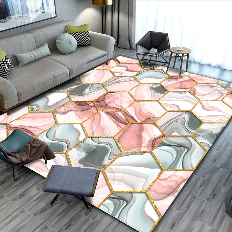 Multi Color Modern Rug Polyster Abstract Print Area Rug Non-Slip Pet Friendly Washable Area Carpet for Living Room