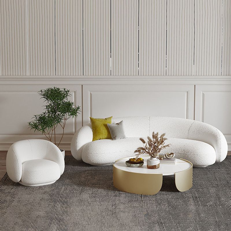 Contemporary Sloped Arm Curved Settee Tight Back Fabric Sofa