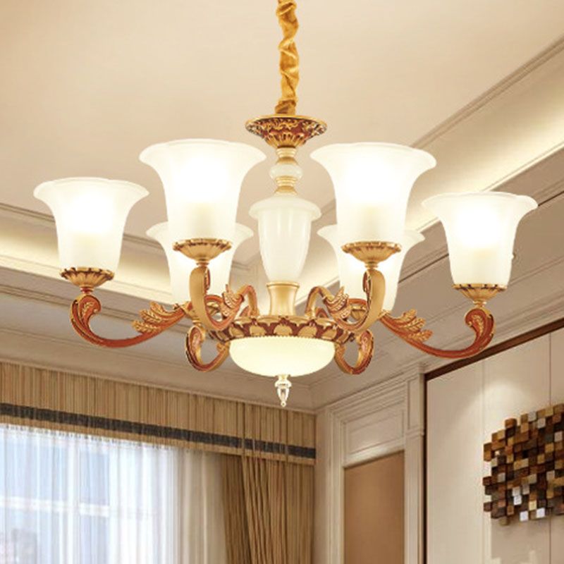 Morning Glory Glass Glass Chandelier Modernist Gold Pends Lighting Fexecture para dormitorio