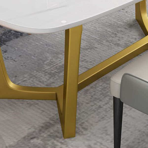Luxury Sintered Stone Fixed Table Rectangle Trestle Base Dining Desk