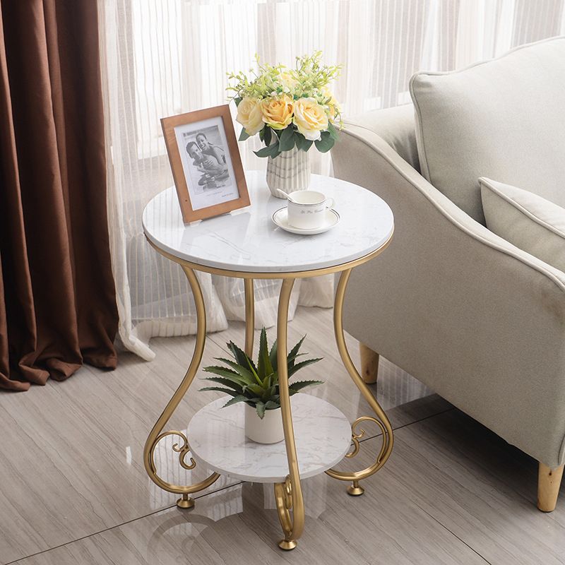 Glam Round Glossy Marble Top End Table Metal Curved Sofa Side End Table