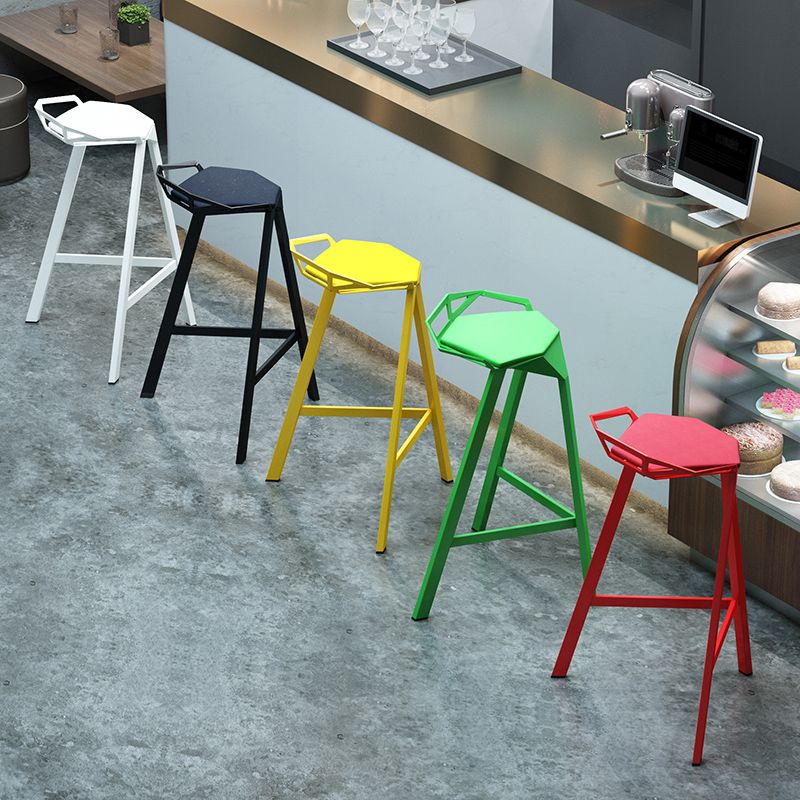 Modern Armless Backrest Counter Stool Iron Kitchen Bar Stool with Leather Cushion