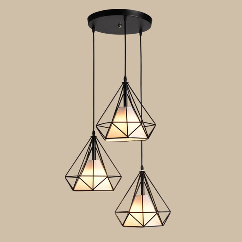 3 Lights Diamond Pendant Industrial Metal Ceiling Pendant with Hanging Cord for Restaurant