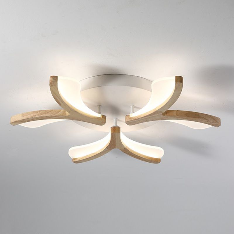 Satélite artificial de color madera cruda semiintegrado, lámpara de techo de madera moderna y simple con pantalla de acrílico