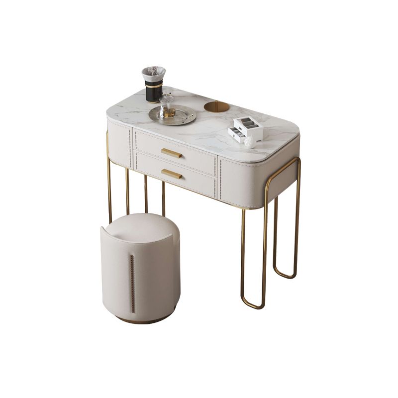 31.9" H Two Drawers Vanity Mirrored Table Dressing Table in Beige