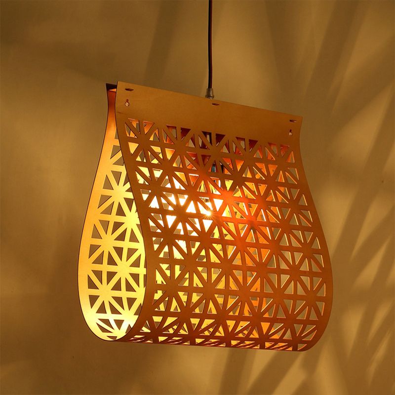 Colgante de suspensión curva de madera contemporánea 1 bombilla colgante lámpara de luz en beige