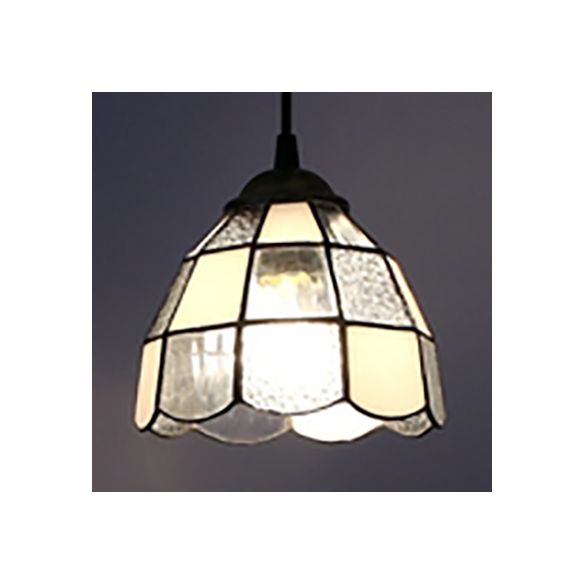 Mini Bowl Pendant Light Stained Glass Tiffany Single Hanging Lamp in Black Finish