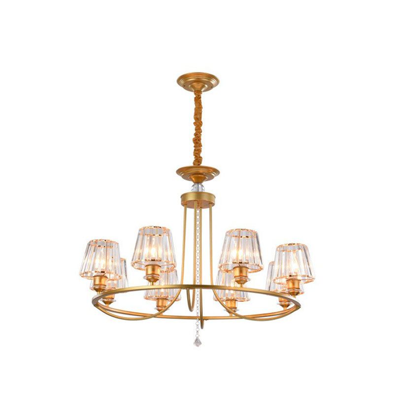 Postmoderner Kreis Kronleuchter Beleuchtung Metall Wohnzimmer Deckenleuchte mit verjüngten Kristallschatten