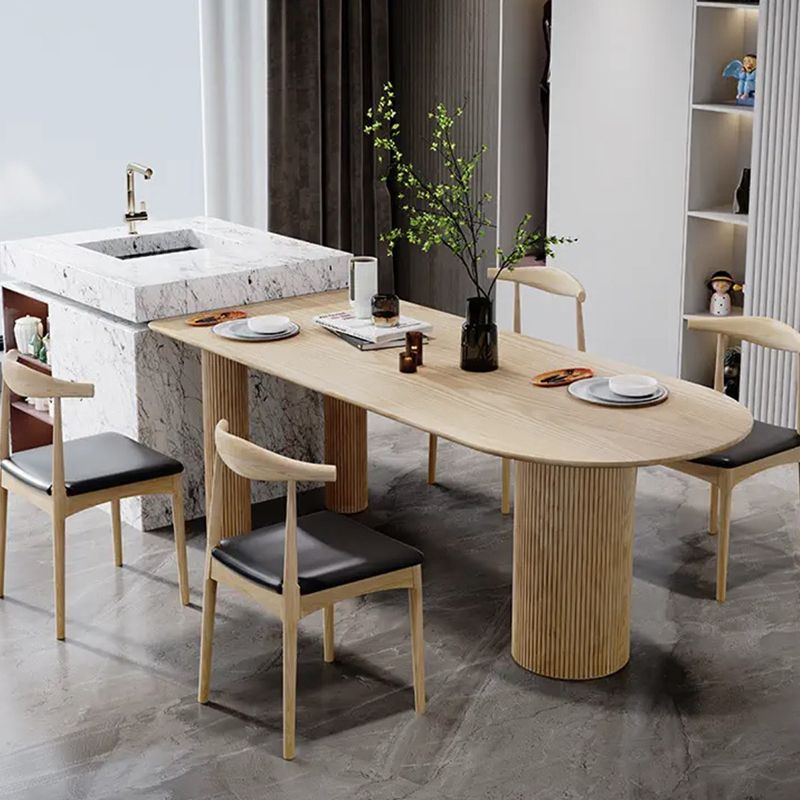 Free Form Dining Table Modern 3 Legs Wood Color Fixed Table of Solid Wood