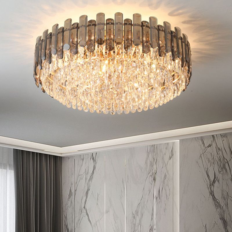 Modern Ceiling Lamp Minimalist Flush Mount Light Fixture with Crystal Shade for Bedroom