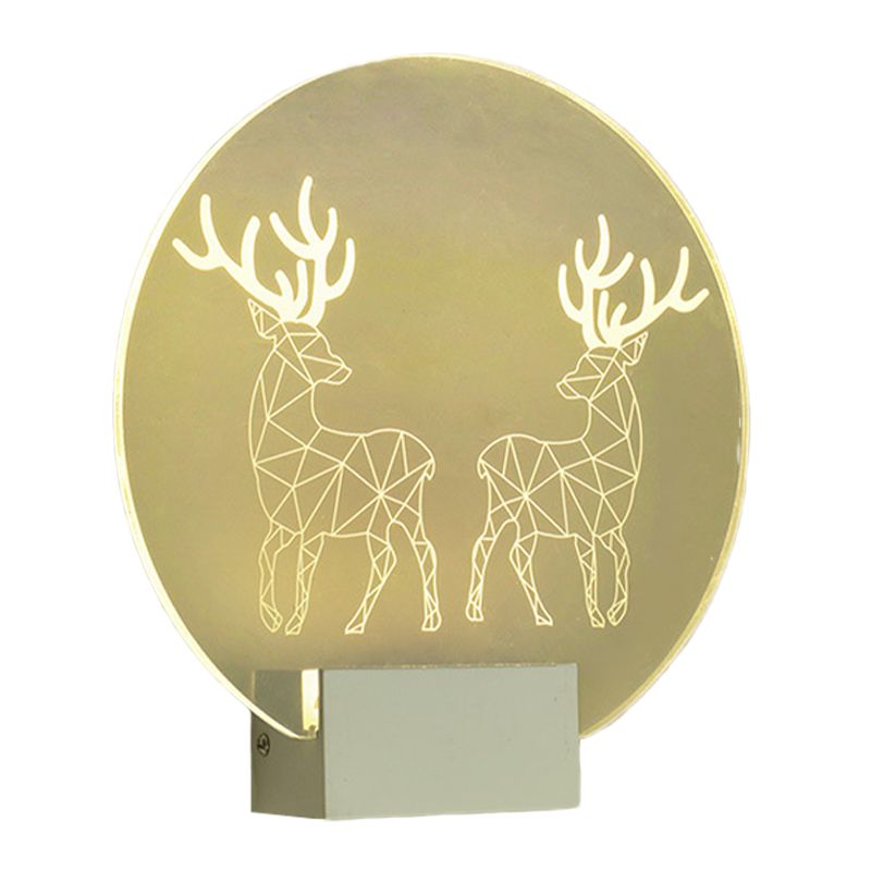 Clear Circular Elk Deer Wall Mounted Lamp Postmodern Style LED Acrylic Wall Mural Light