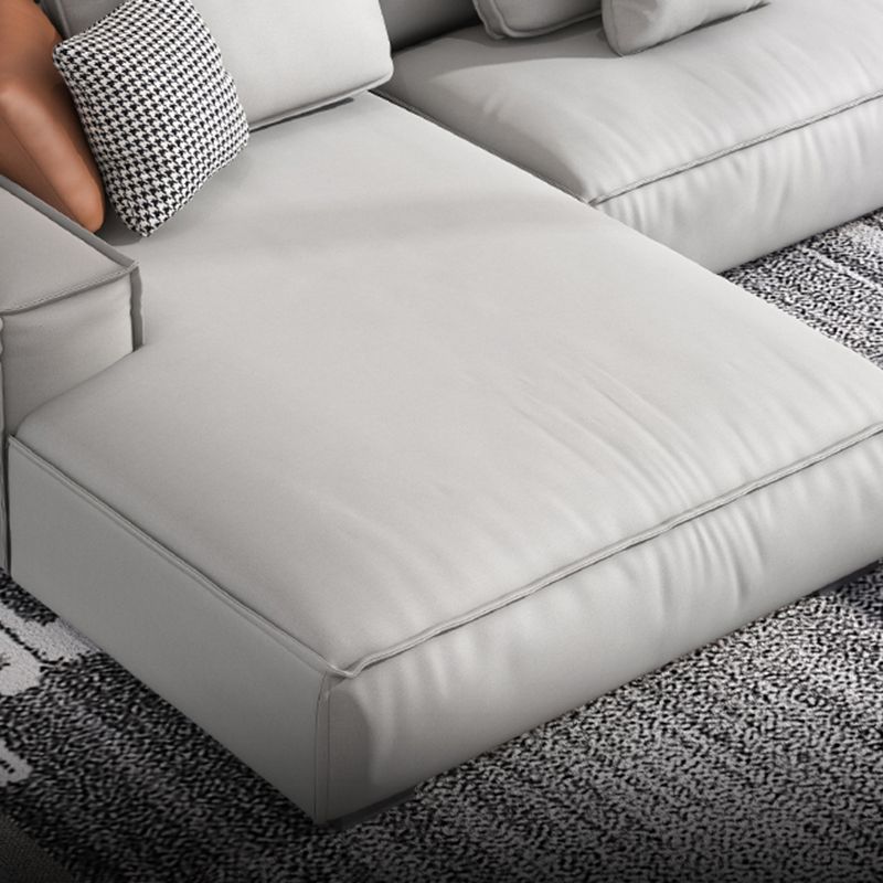 Nordic Faux Leather Sofa Square Arm Sofa with Bolster Pillows