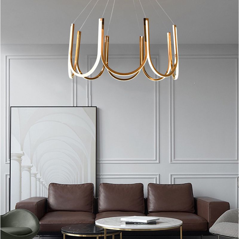 Postmodern Metal Chandelier Lighting Gold Linear LED Pendant Light Fixture for Living Room