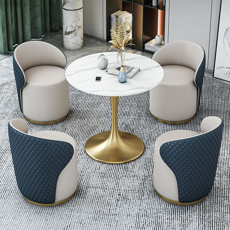 Glam 1/2/4/5 Pieces Gold Dinette Set with White Sintered Stone Top Round Dining Table Set