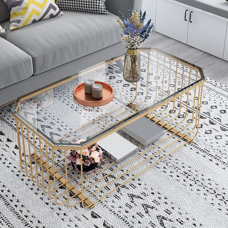 Gold Metal Frame Coffee Table Luxurious Cocktail Table with Storage