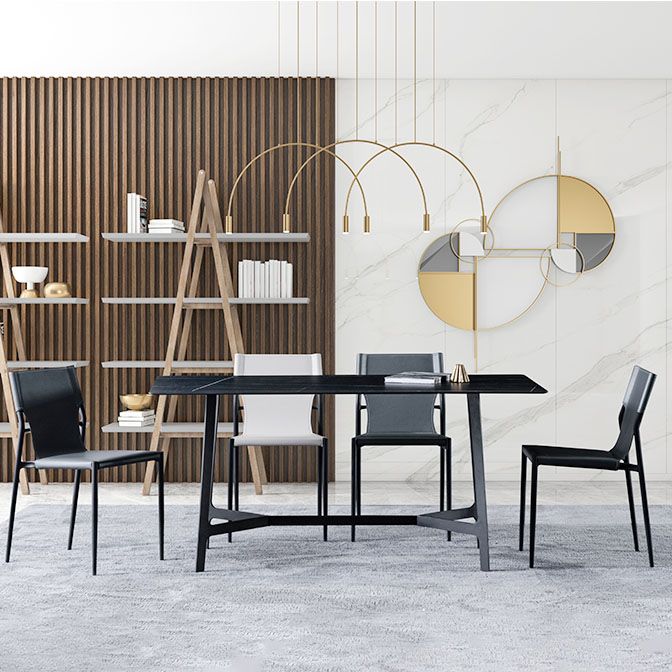 Accueil Chaises de salle à manger sans accoudoirs Chaises d'appoint en cuir avec pieds en métal (Ensemble de 2)