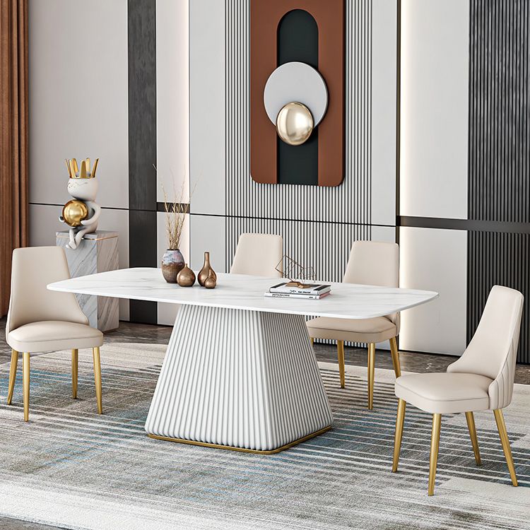 Glam Dining Room Set with Rectangle Sintered Stone Top and Pedestal Base Dining Furniture