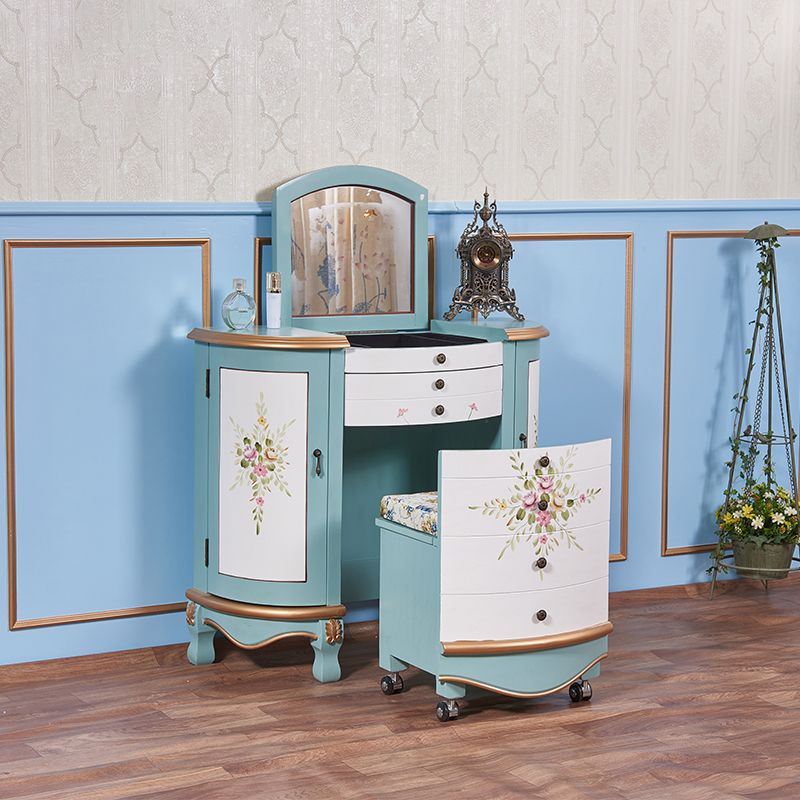 Victorian Style 31.8" Height 2 Drawers Vanity Set with Stool and Mirror