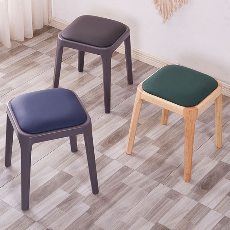 Glam Ottoman Faux Leather Stain Resistant Solid Color Square Ottoman with Legs