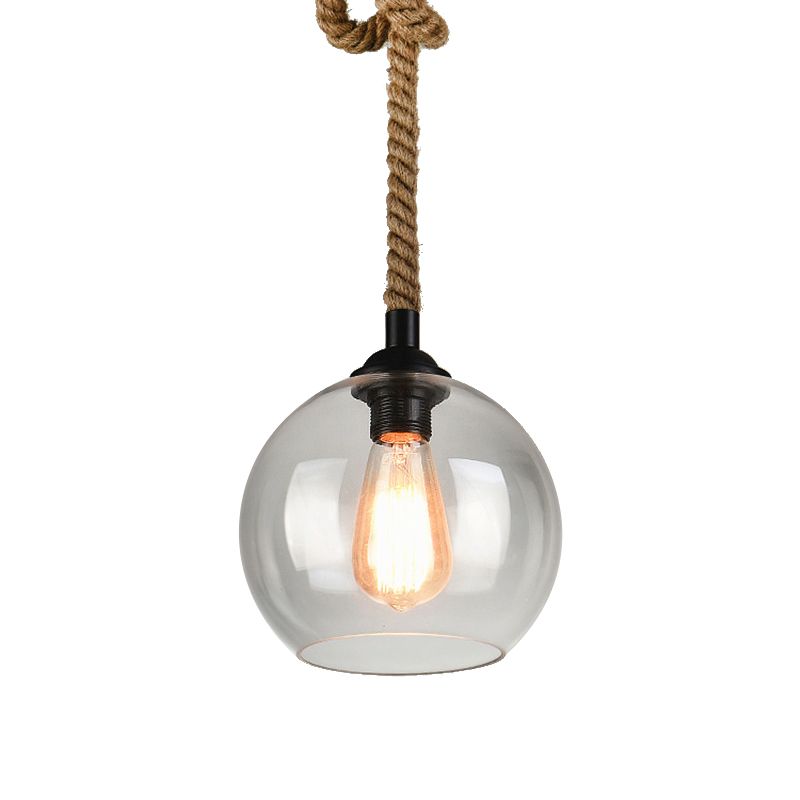 8"/10" Wide Globe Pendant Lighting Industrial 1 Light Clear/Amber Glass Hanging Lamp in Black