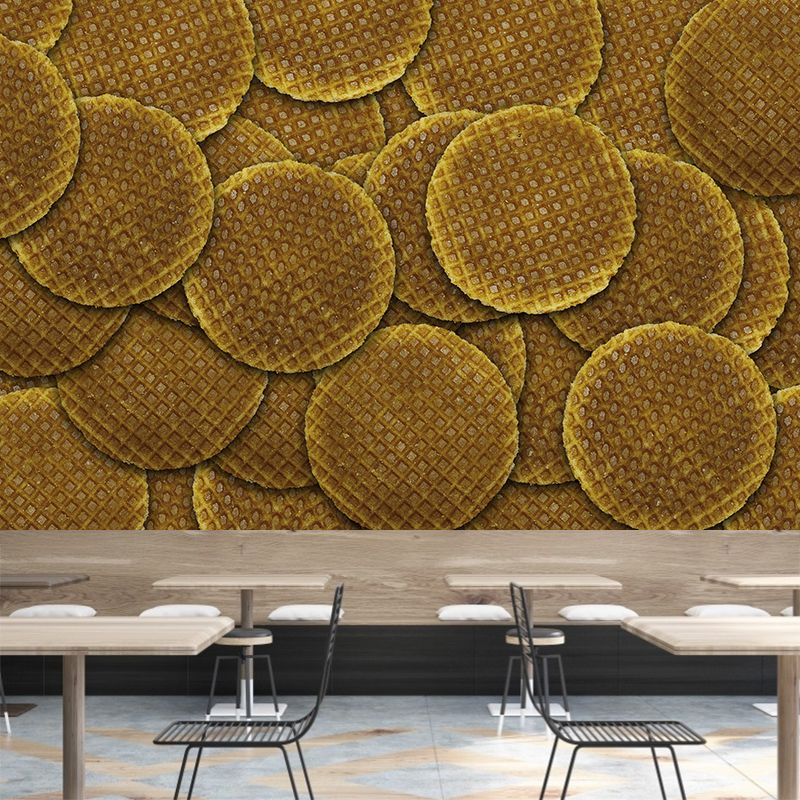 Delicious Waffle Wall Murals Moisture Resistant Wall Decor for Cake Shop