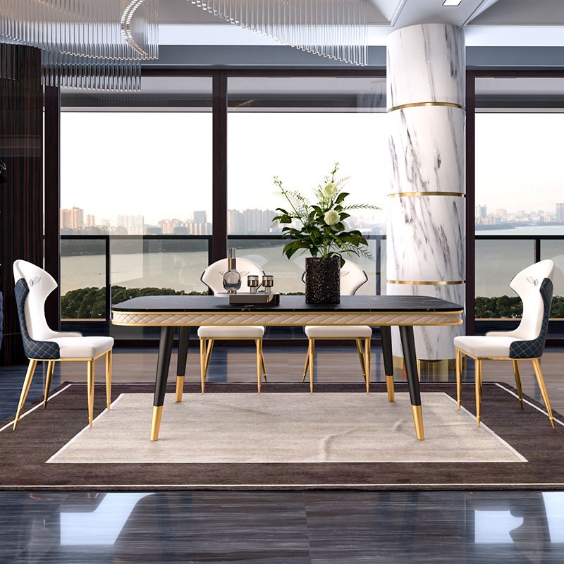Glam Style Rectangle Table Faux Marble Table with Metal Legs for Kitchen