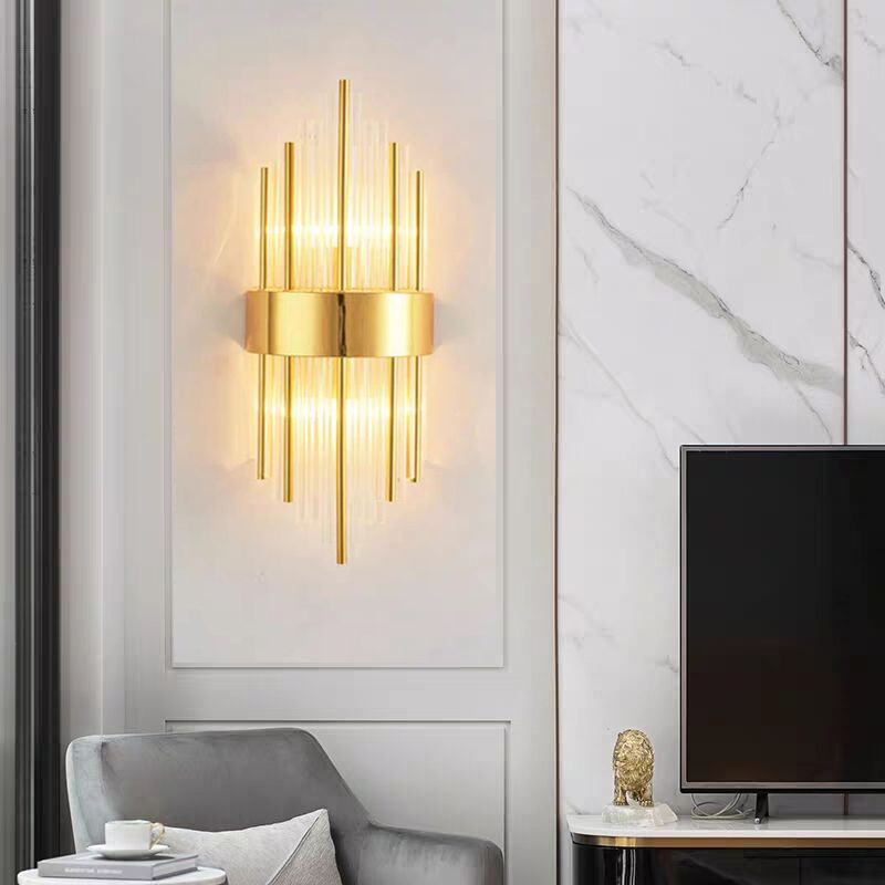 Unique Shade Crystal Wall Sconce Modern Style 2-Lights Wall Mount Light Fixture in Gold