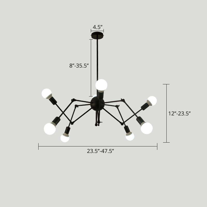Spider Metal Chandelier Industrial Clothing Shop Commercial Pendant Lighting with Open Bulb Design