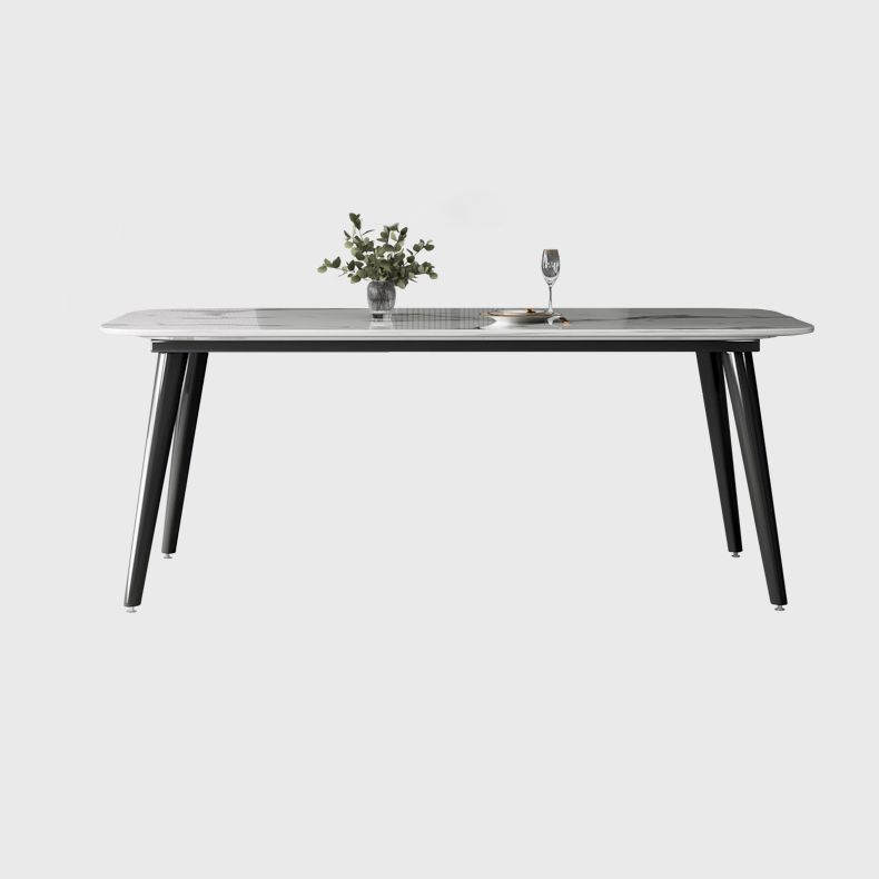 Contemporary Style Marble Dining Set with White Table and 4 Black Legs Base for Home Use