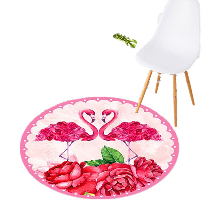 Pink Modern Rug Polyester Flamingos Rug Stain Resistant Rug for Living Room