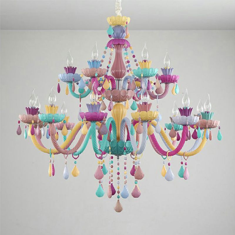 Lampada a soffitto multicolore in vetro Lampada candele in stile moderno