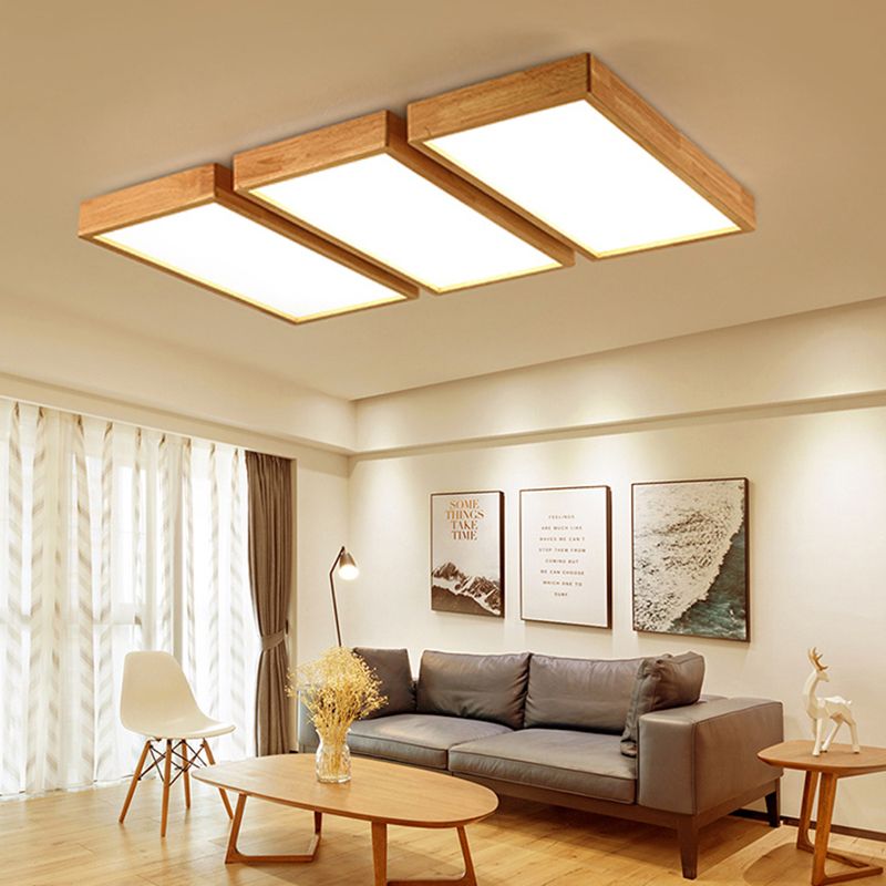 Plafonnier LED Log Color de simplicité moderne, plafonnier rectangulaire en bois avec abat-jour en acrylique
