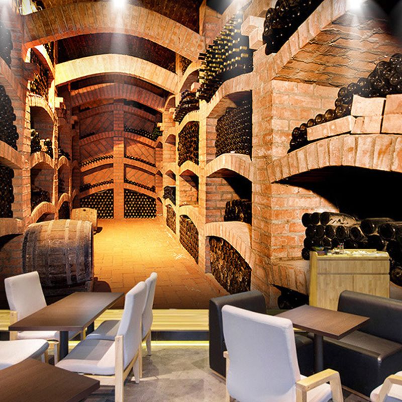 Full Wine Bottle Wall Mural in Brown Non-Woven Material Wall Art for Coffee Shop, Made to Measure