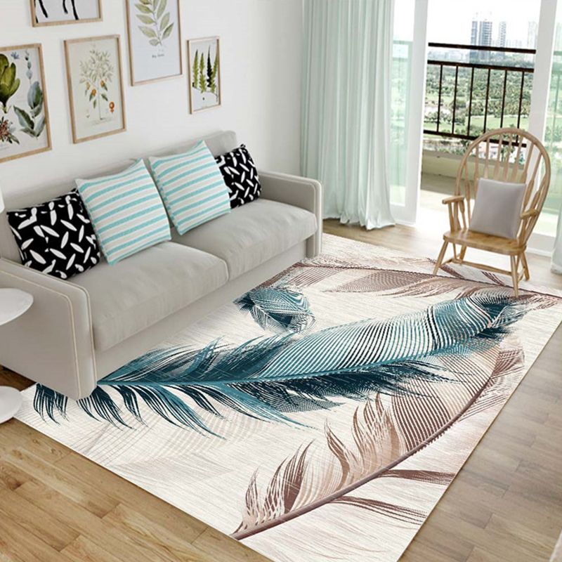 Nordic Living Room Rug Multicolor Patterned Carpet Polyester Stain Resistant Washable Anti-Slip Rug