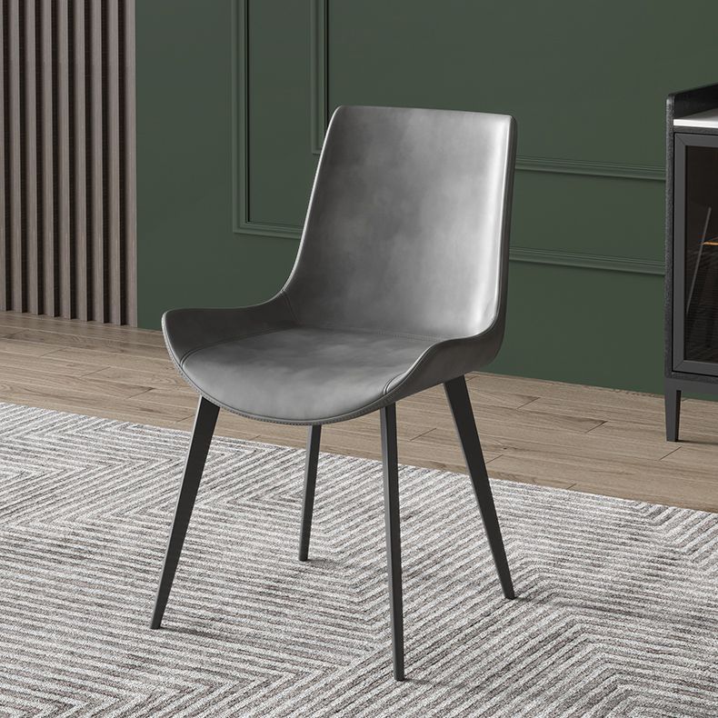 Sillas de comedor de cuero contemporáneas, sillas laterales de comedor con respaldo sólido (juego de 2)