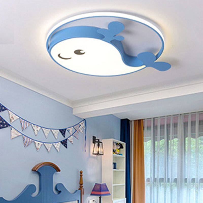 Accesorio de techo LED de delfín acrílico en soporte empotrado de hierro lacado de estilo creativo para niños para dormitorio