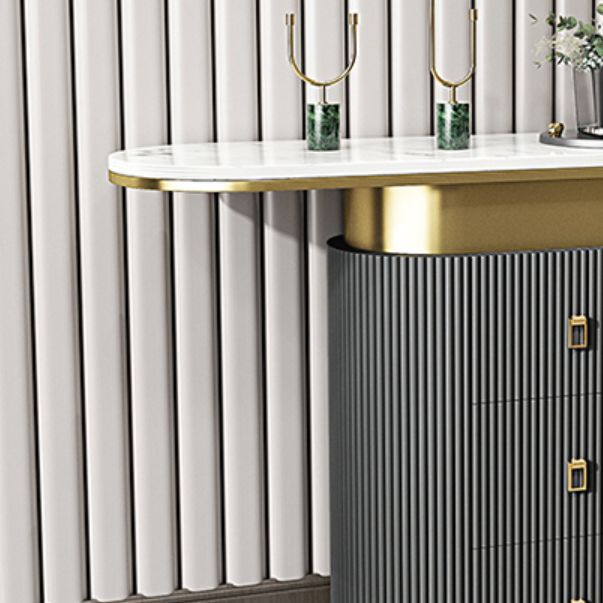 Glam Oval Accent Table Marble Sofa Console Table with Drawer for Hall