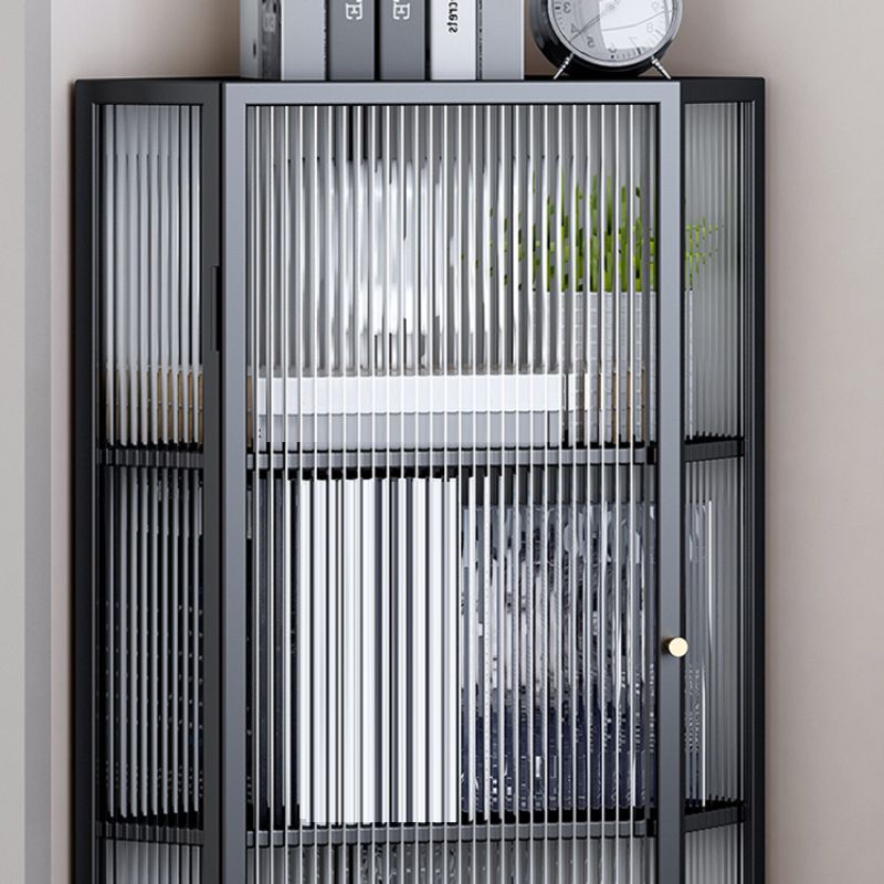 Contemporary Curio Cabinet Metal Storage Cabinet with Doors for Living Room