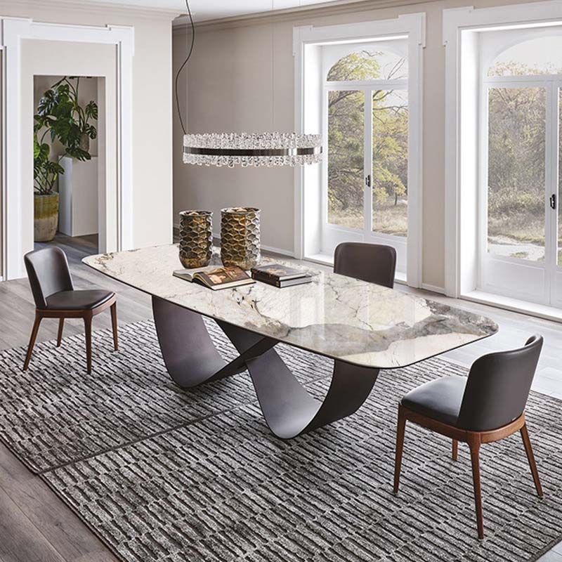 Industrial Sintered Stone Table Rectangle Table with Metal Legs for Kitchen