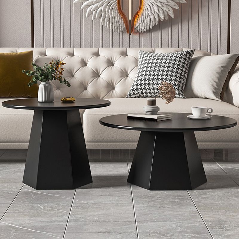 Mid-Century Iron Round Pedestal Coffee Cocktail Table Set in Black & White