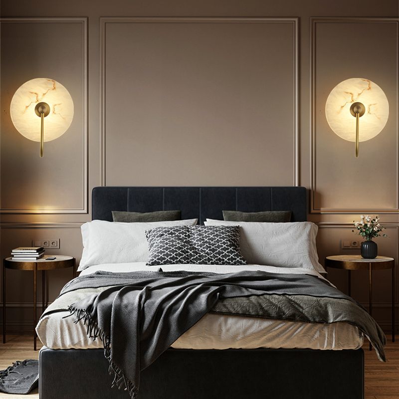 Nordic Style Wall Light Round White LED Wall Sconce with Mica for Living Room