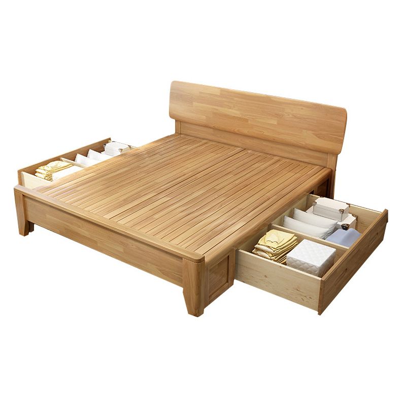 34.64" High Traditional Panel Bed with Storage Brown Rubberwood Bed
